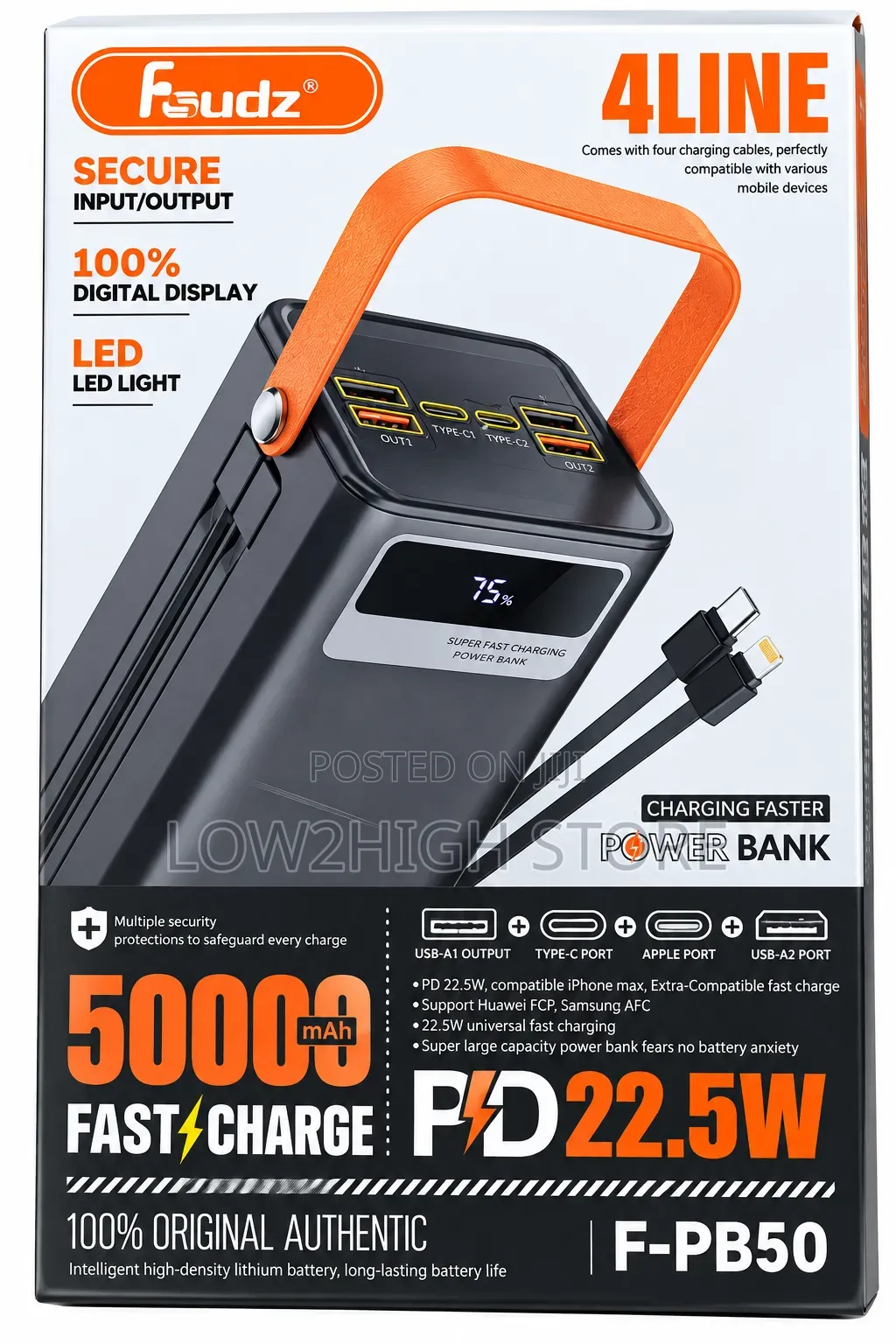 Fsudz F-Pb50 50,000mAh 22.5W Fast-Charging Power Bank - Low2High