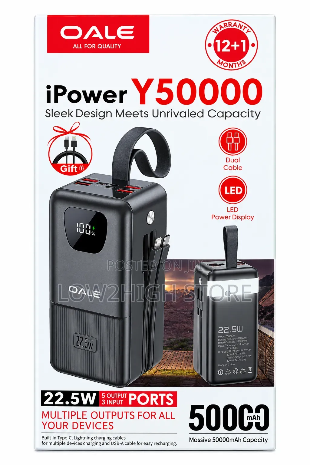 Oale iPower Y50000 50,000mAh 22.5W Power Bank - Low2High
