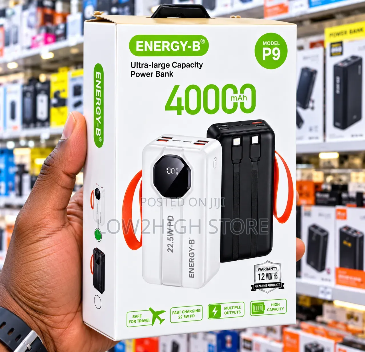 Energy-B P9 40,000mAh 22.5W Fast-Charging Power Bank - Low2High