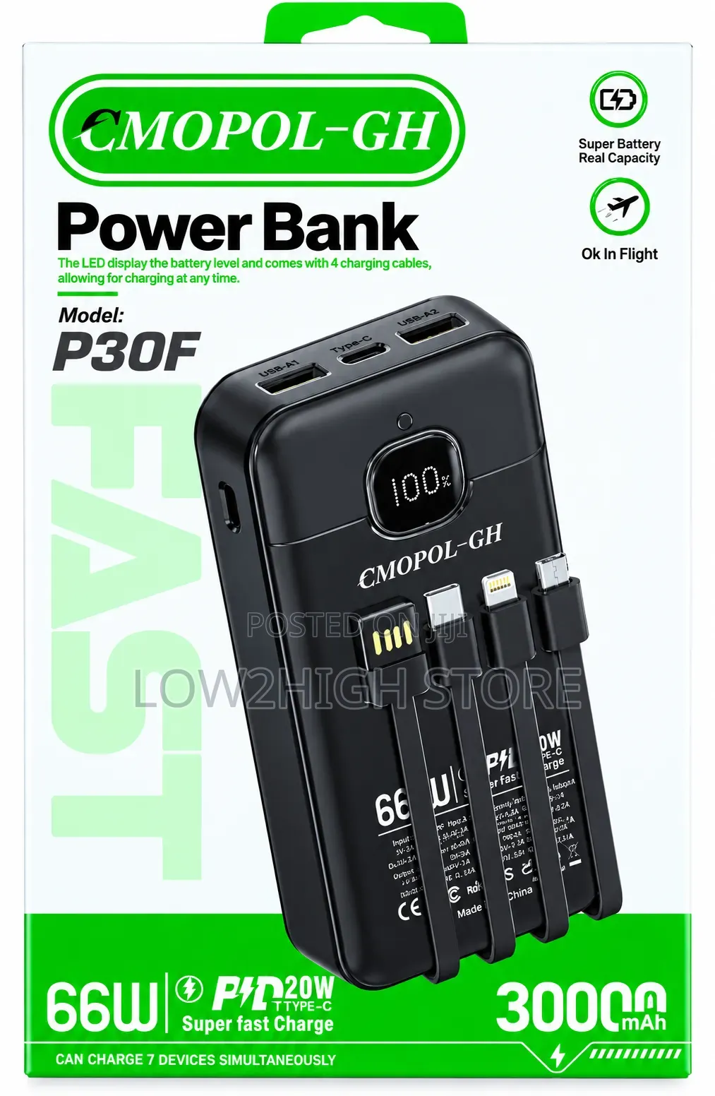 CMOPOL-GH P30F 30,000mAh 66W Super
Fast-Charging PowerBank - Low2High