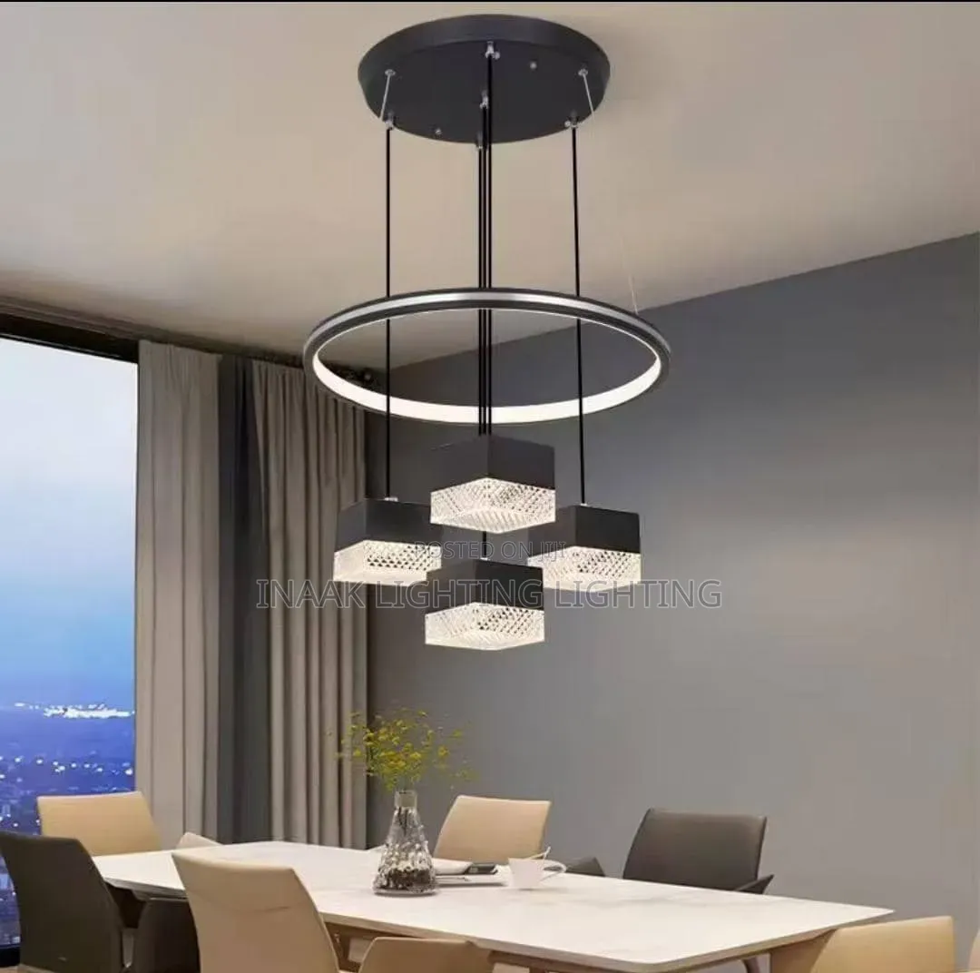 4 Cube Led Ring Chandelier Black