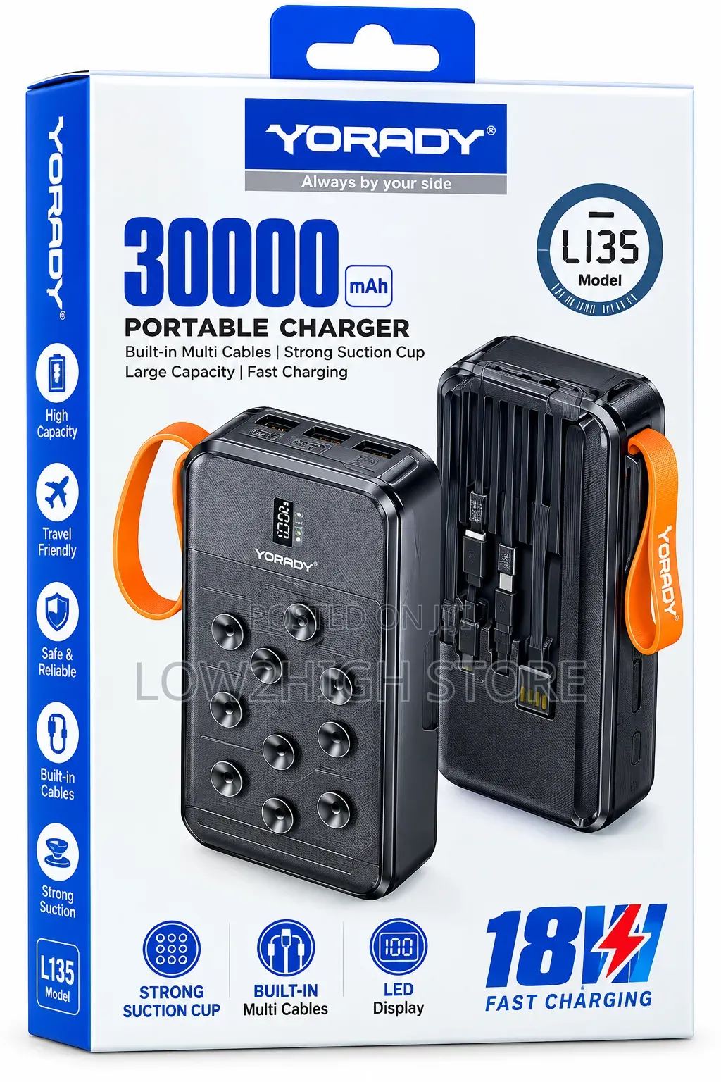 Yorady LI35 30,000mAh 18W Suction-Cup Power Bank - Low2High