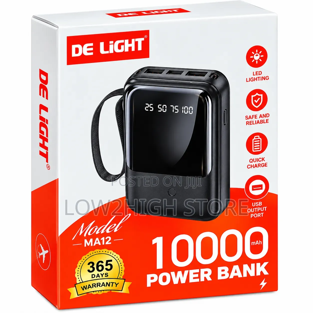DE LIGHT MA12 10,000mAh Power Bank - Low2High