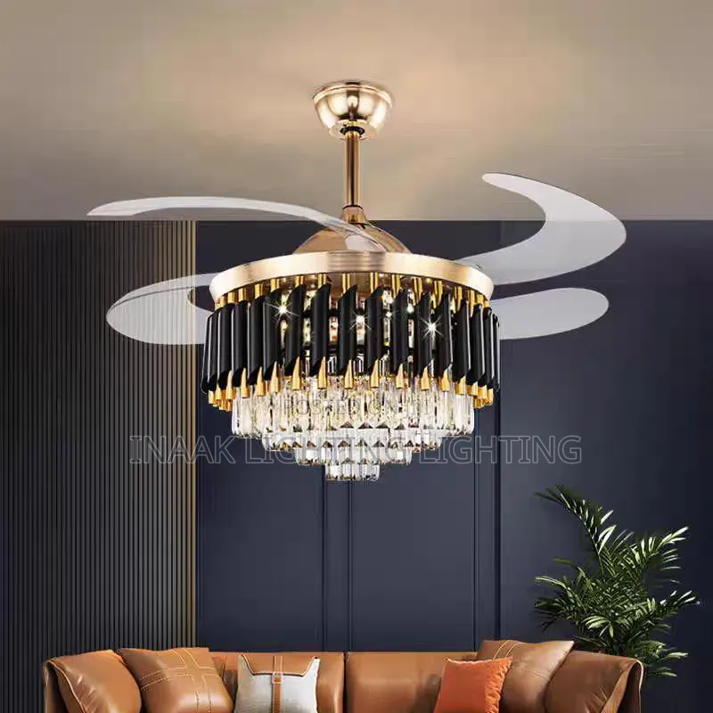 Luxury Black and Gold Crystal Fan Chandelier