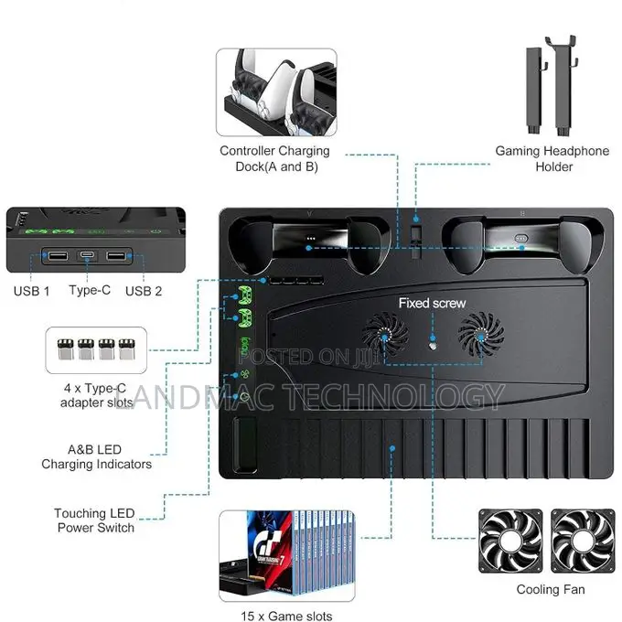 Ps5 Console Cooling Vertical Stand With Dual Controller Ports
