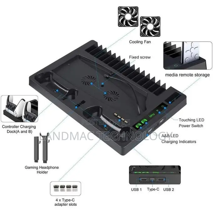 Ps5 Console Cooling Vertical Stand With Dual Controller Ports