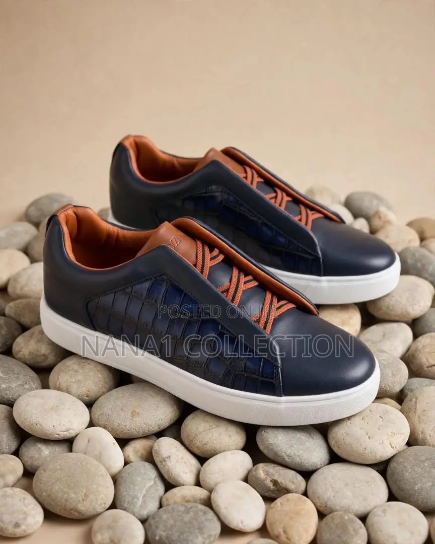 Navy Blue/Cream Zegna Triple Stitch Sneakers