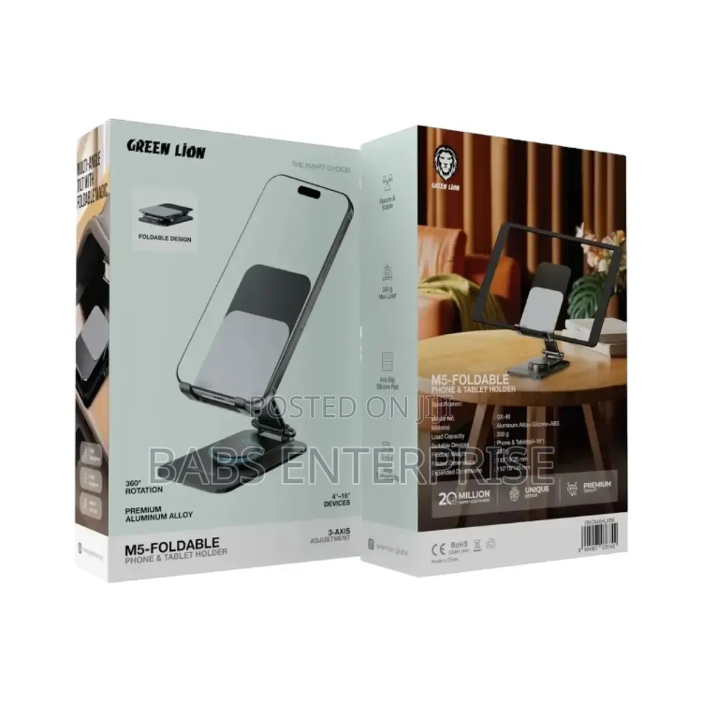 Green Lion M5-Foldable Phone and Tablet Holder – Black