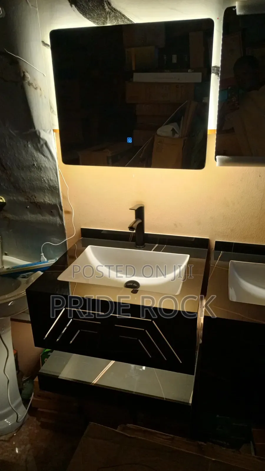 Black Vanity Basin, Cabinet Basin With Led Mirror