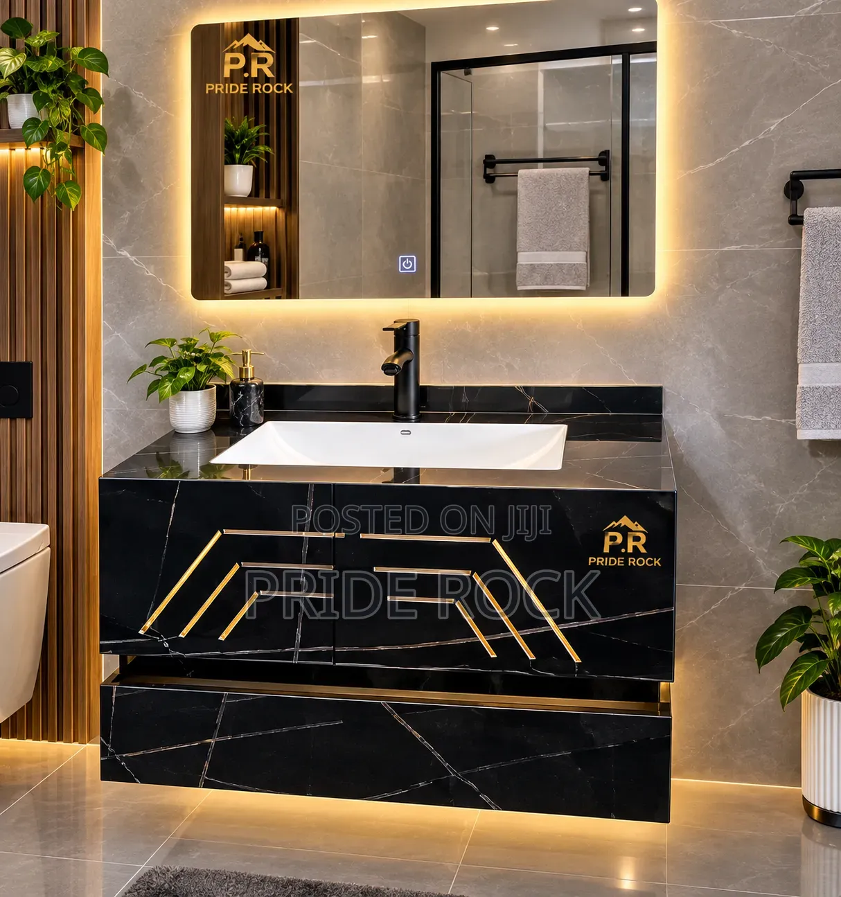 Black Vanity Basin, Cabinet Basin With Led Mirror