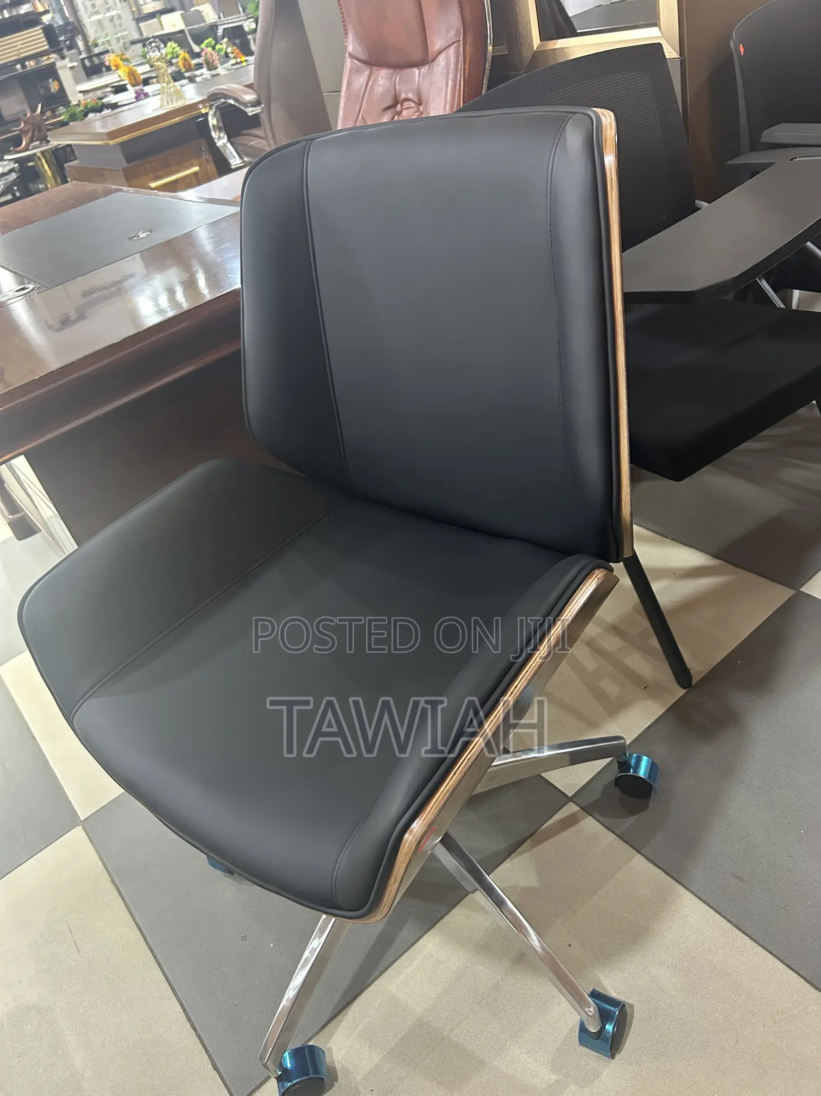 Leather Conference Chair With Wood Trim