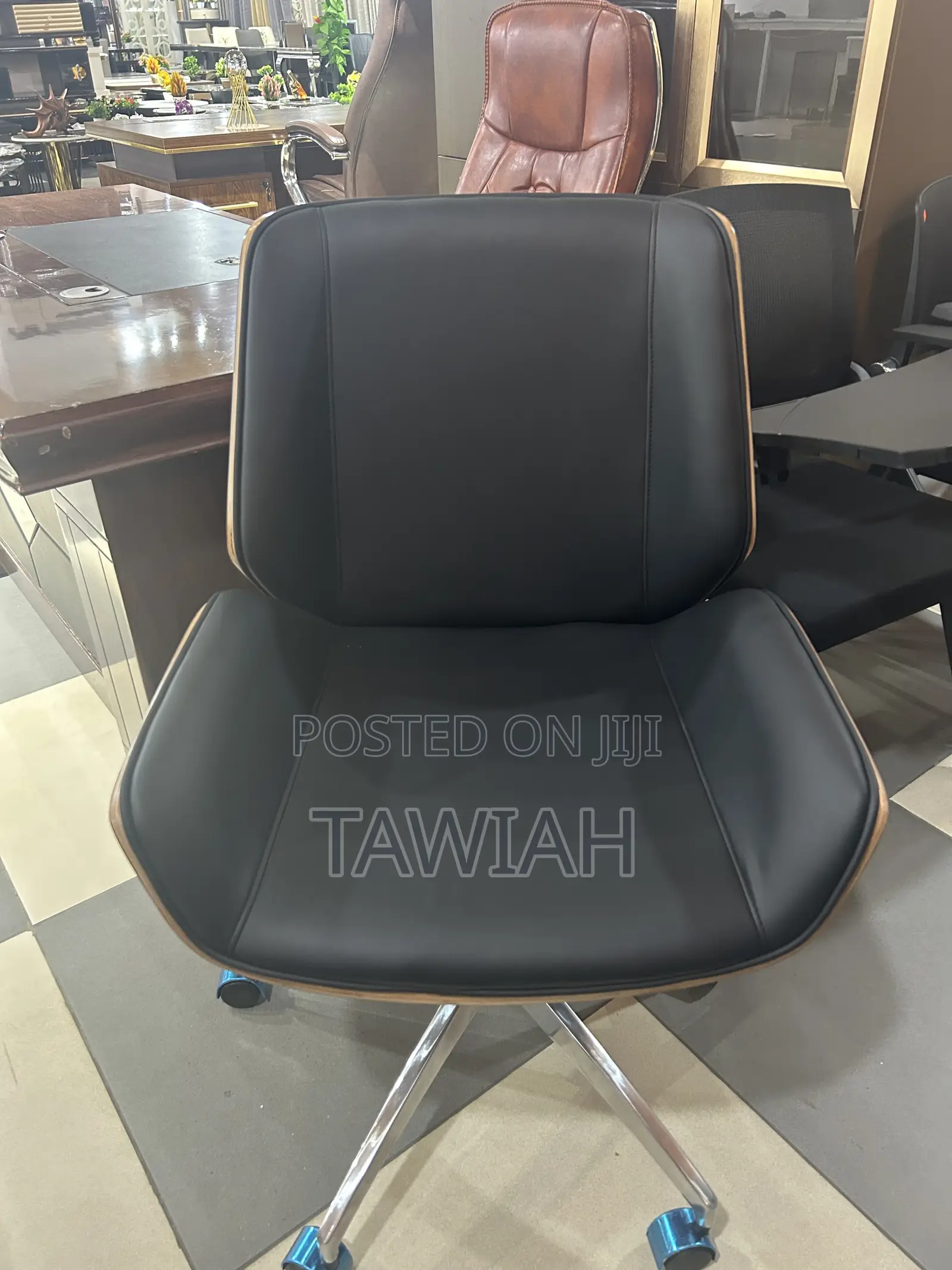 Leather Conference Chair With Wood Trim
