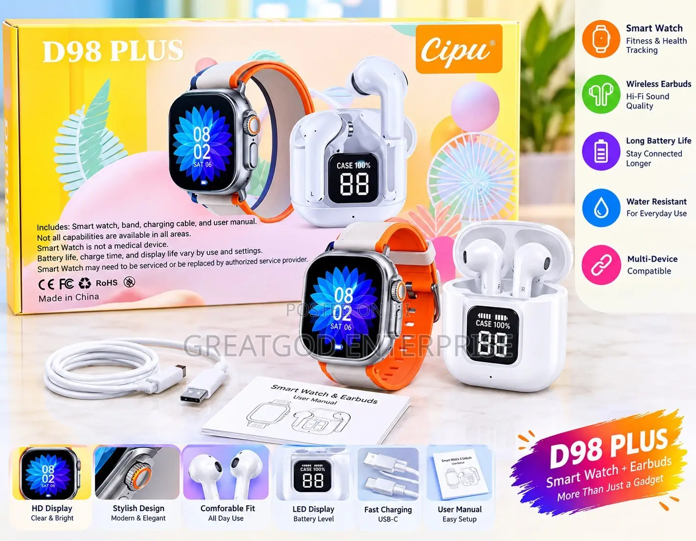D96 Plus Smart Watch Gift Combo Set
