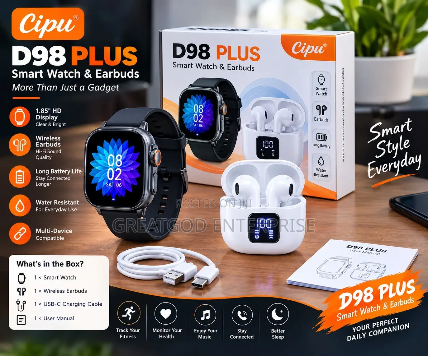 D96 Plus Smart Watch Gift Combo Set
