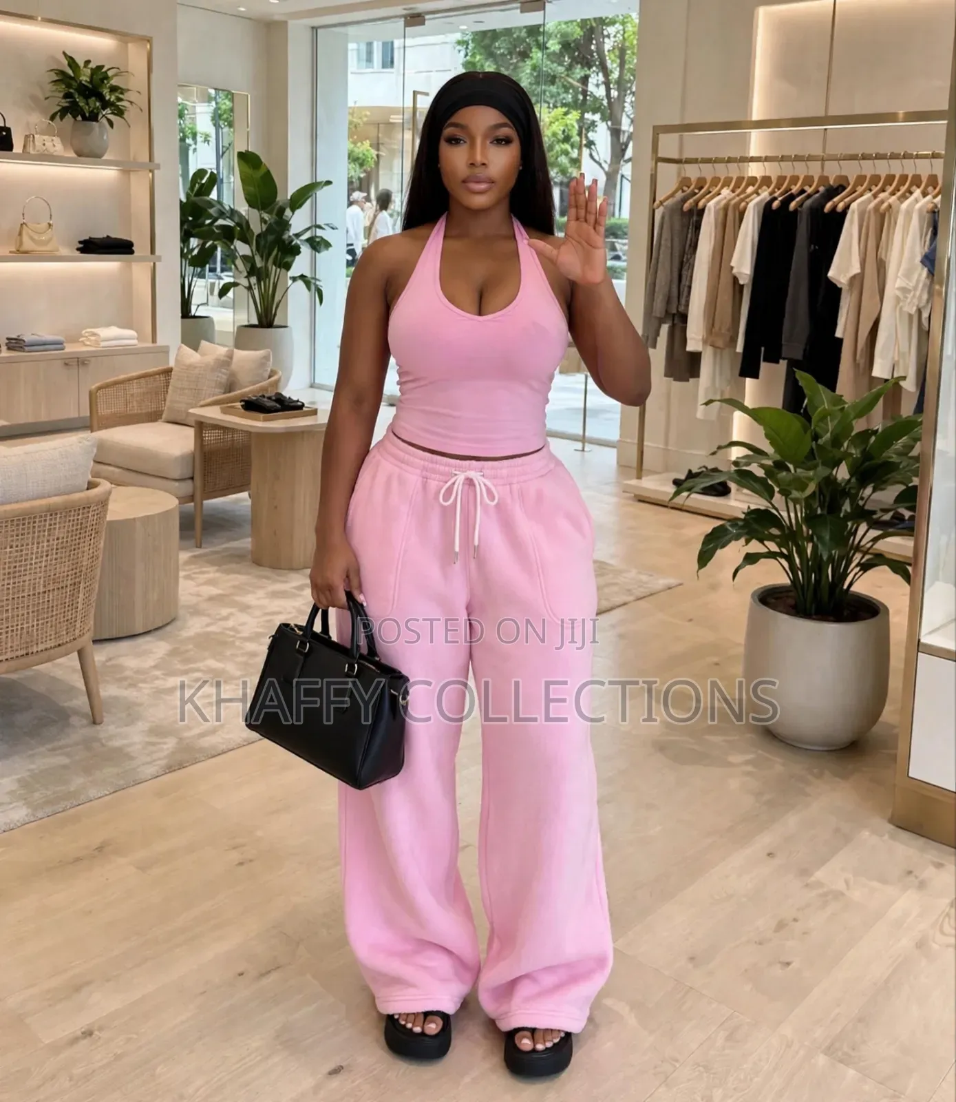 Women's Pink 2piece Halter Top and Joggers Lounch Set