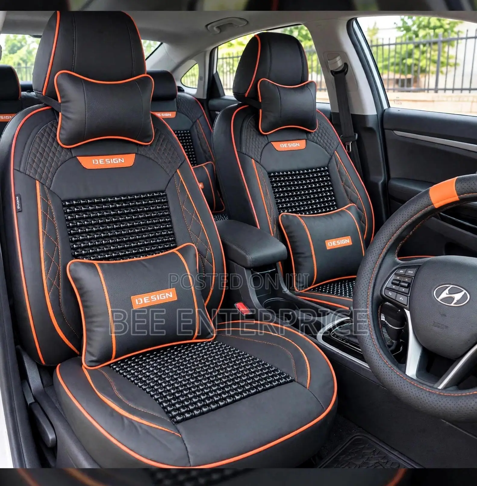 Beaded Massage Seat Cover Black/Orange With Pillows