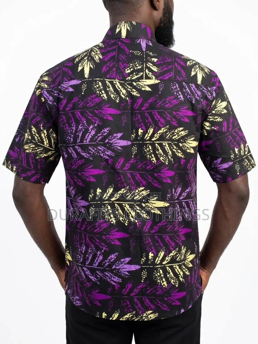 Men’s Black & Purple Leaf African Print Shirt