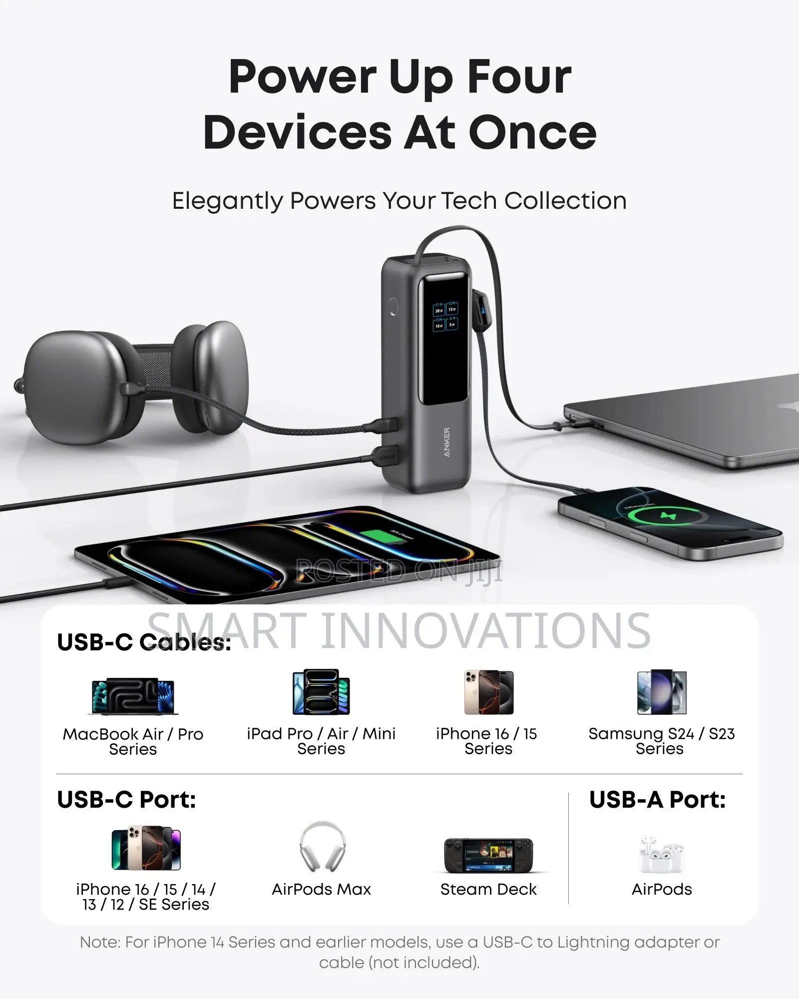 Anker Laptop Power Bank (25K, 165W, Built-in and Retractable Cables)
