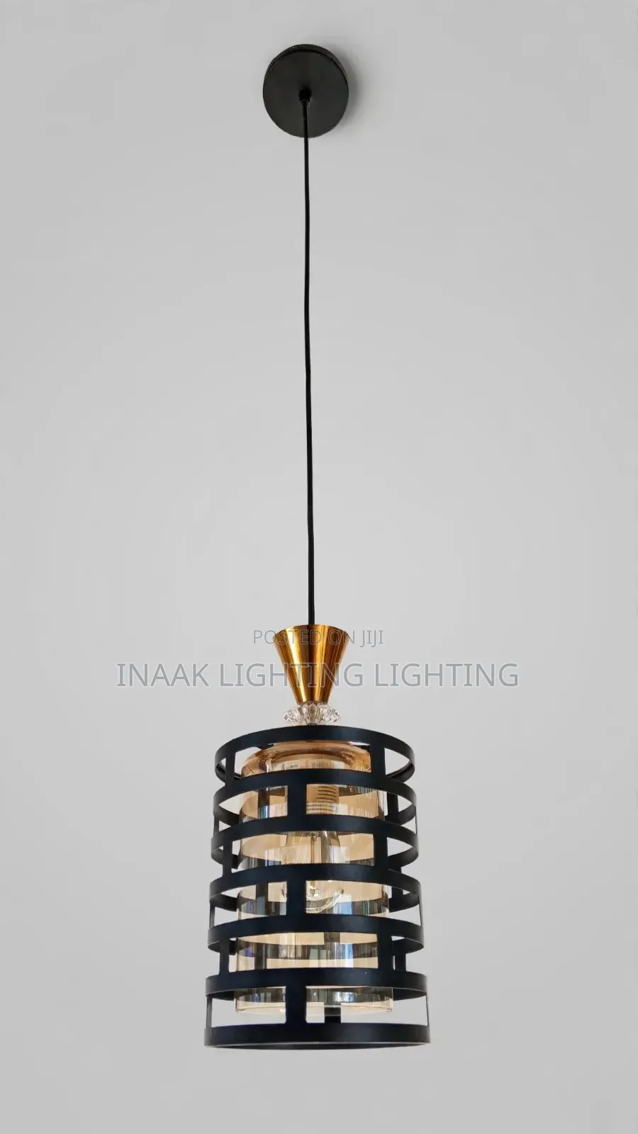 Black Cage Pendant Light With Gold Top