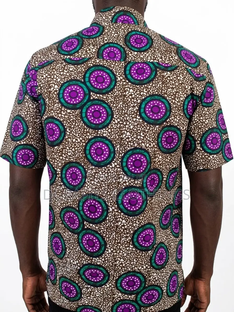 Men’s Purple & Teal Circle African Print Short-Sleeve Shirt