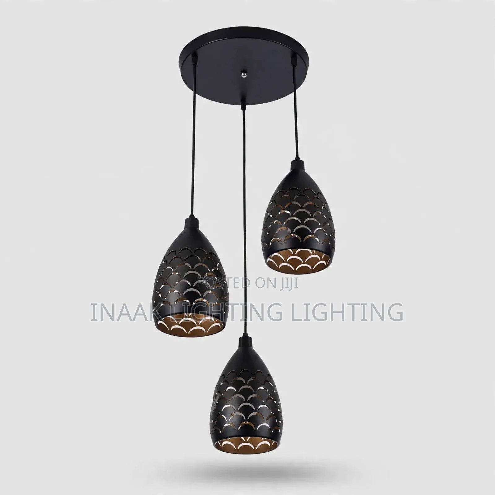 3-Head Black Drop Light - Fish Scale Design