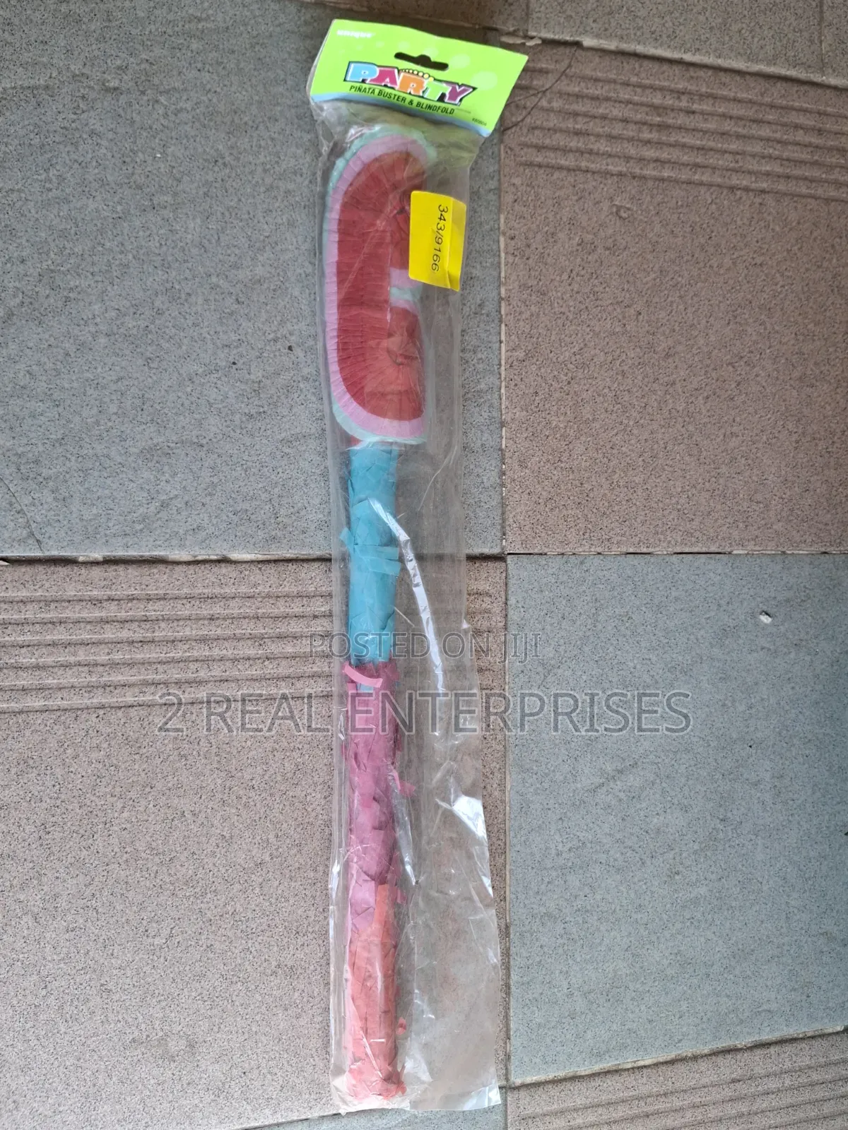 Party Colorful Wrapped Wooden Piñata Buster Stick With Blindfold Set