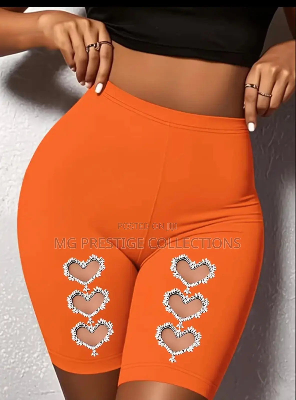 Women's High-Waist Black Biker Shorts With Heart Cutouts