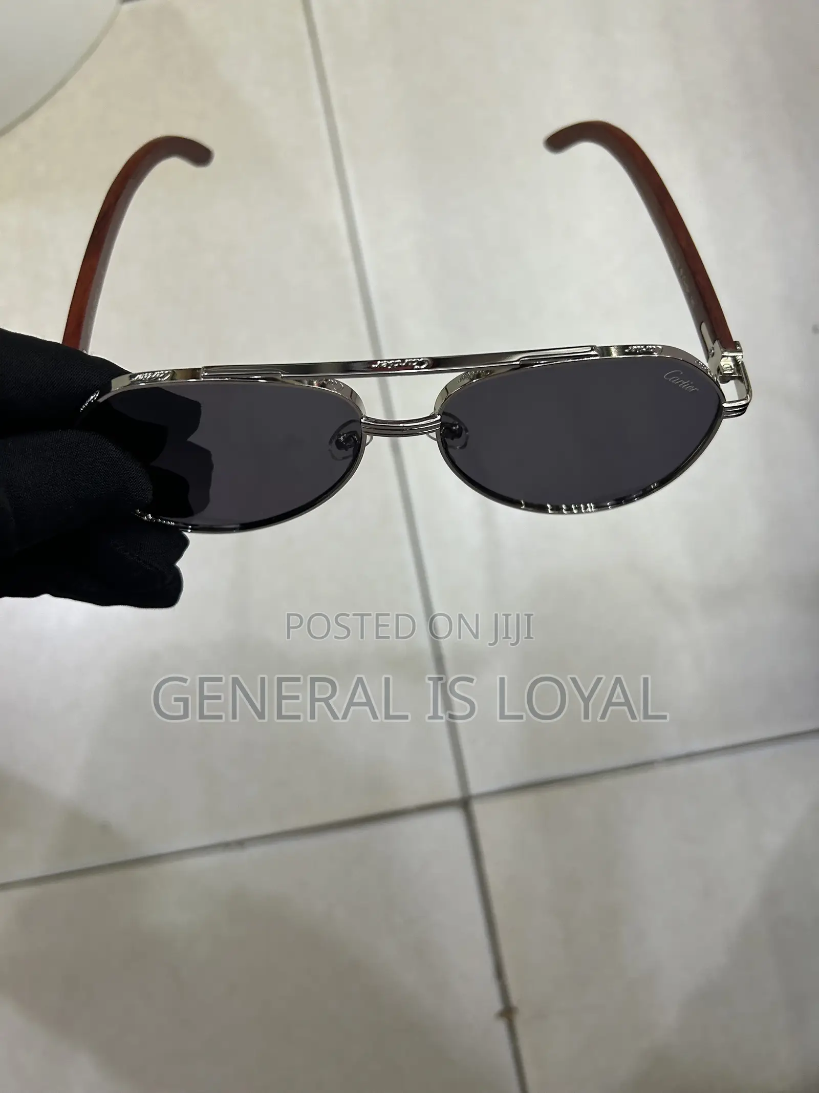 Cartier Dark Stainless Sunglasses Silver Wood Handle