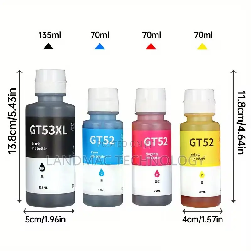 HP GT52/53 Ink Bottle - Black, Cyan, Yellow & Magenta
