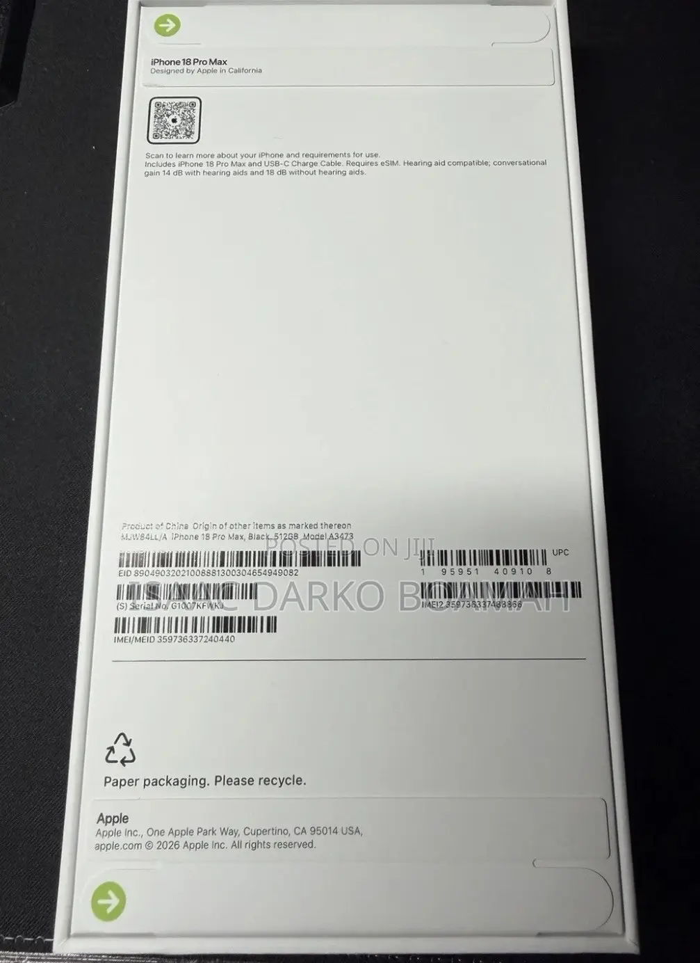 New Apple iPhone 18 Pro Max 256 GB