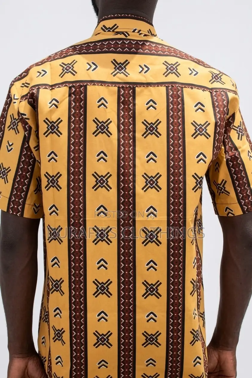 Men’s Mustard Yellow Tribal African Print Short-Sleeve Shirt