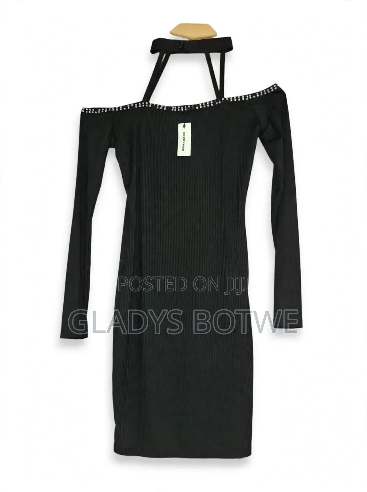 New Black Choker Off-Shoulder Bodycon Dress. Uk 14