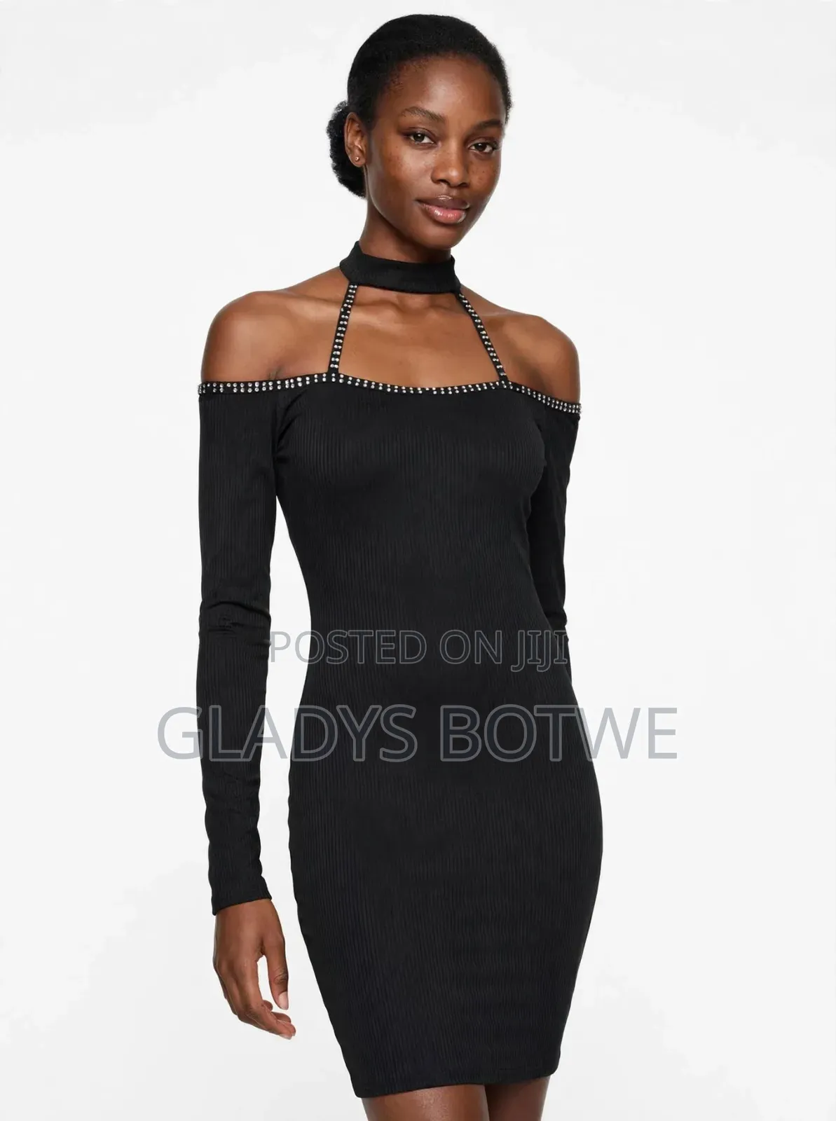 New Black Choker Off-Shoulder Bodycon Dress. Uk 14