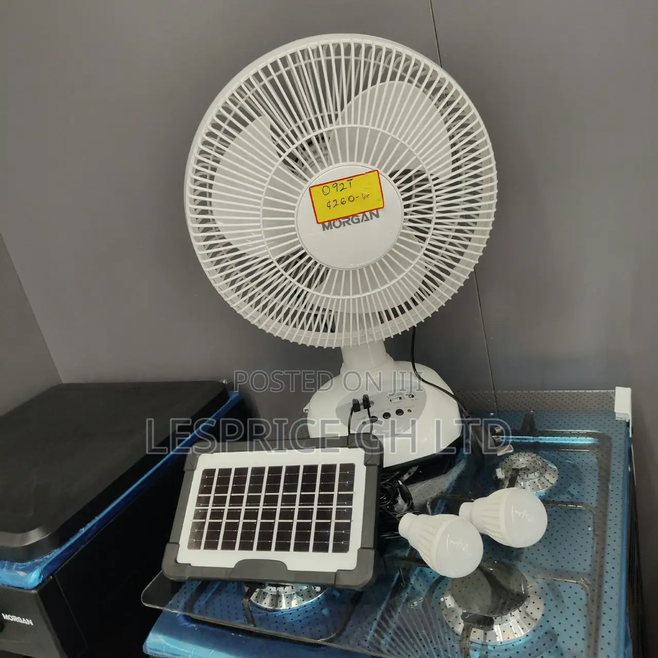 Nice and Portable Morgan Rechargeable Fan With Solar Panels & 2 Bulbs