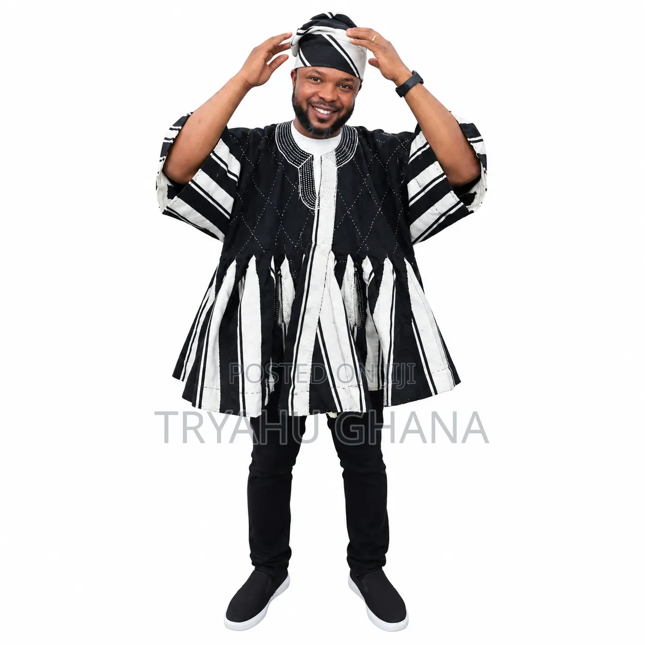 Black and White Durbar Smock Outfit — Traditional Northern Wear