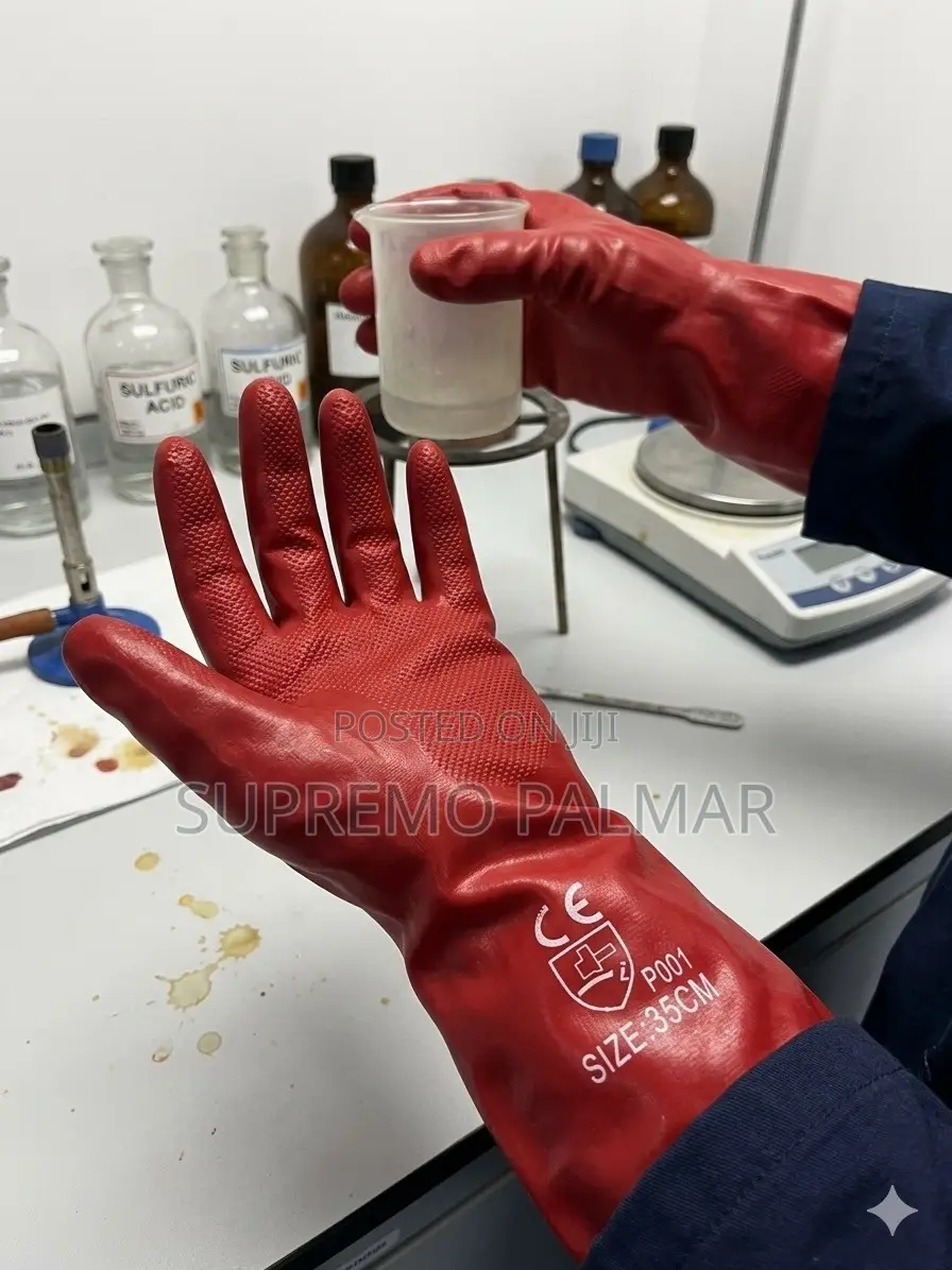 35cm PVC Gauntlet Gloves – Red Chemical & Industrial Safety Gloves