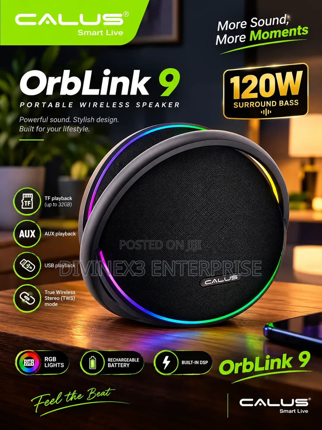 CALUS OrbLink 9 – 120W Portable Wireless Speaker