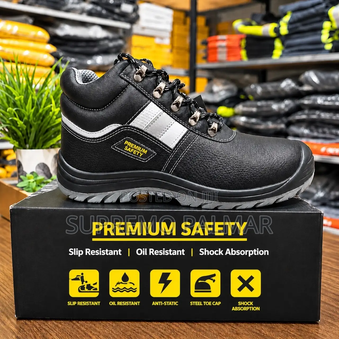 Premium Safety Work Boots – Black Steel Toe, Anti-Slip & Oil-Resistant