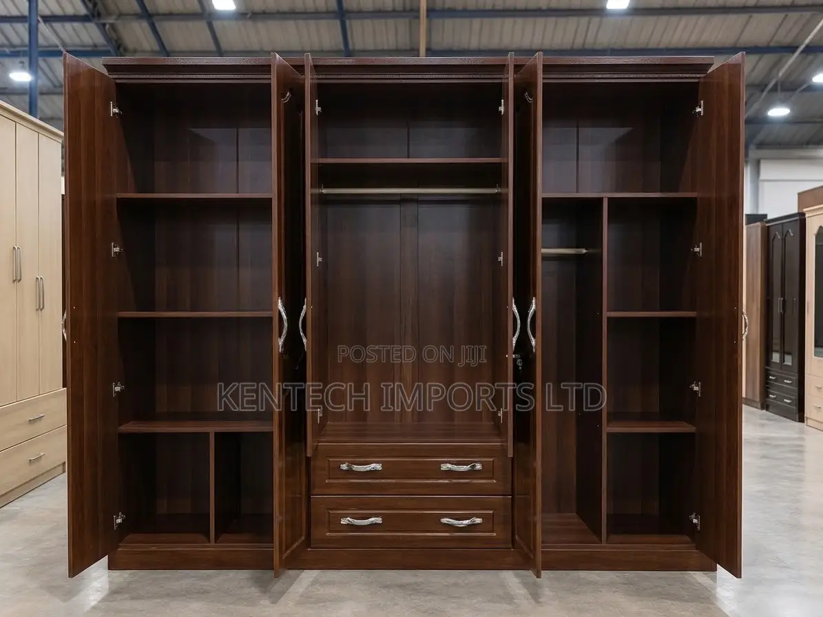Modern Walnut 6-Door Wardrobe With Mirrors & Drawers - Free Fixing