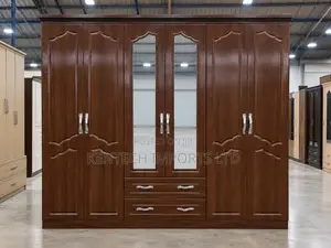 Modern Walnut 6-Door Wardrobe With Mirrors & Drawers - Free Fixing