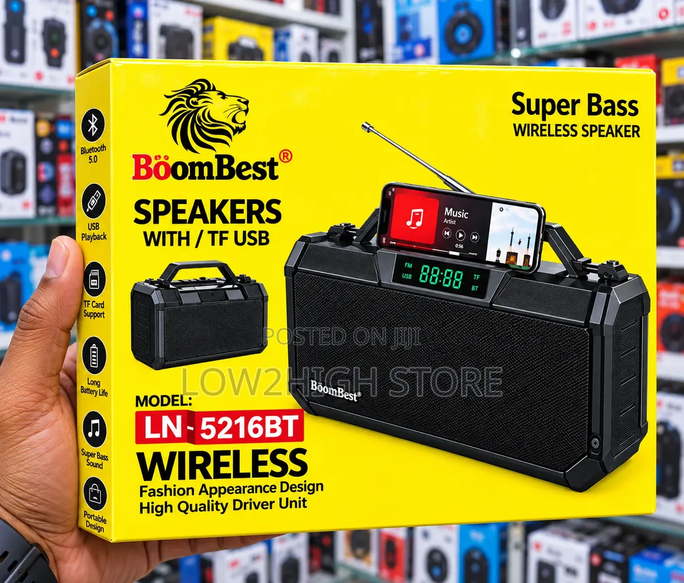 BoomBest LN-5216BT 50W SuperBass Wireless Bluetooth Speaker - Low2High