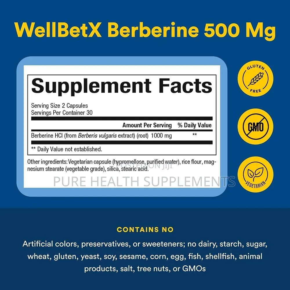 WellBetX Berberine, 500 Mg, Blood Sugar Balance, 60 Veggie Capsules