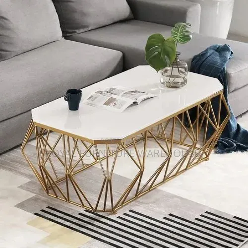 Modern Geometric Marble-Top Coffee Table