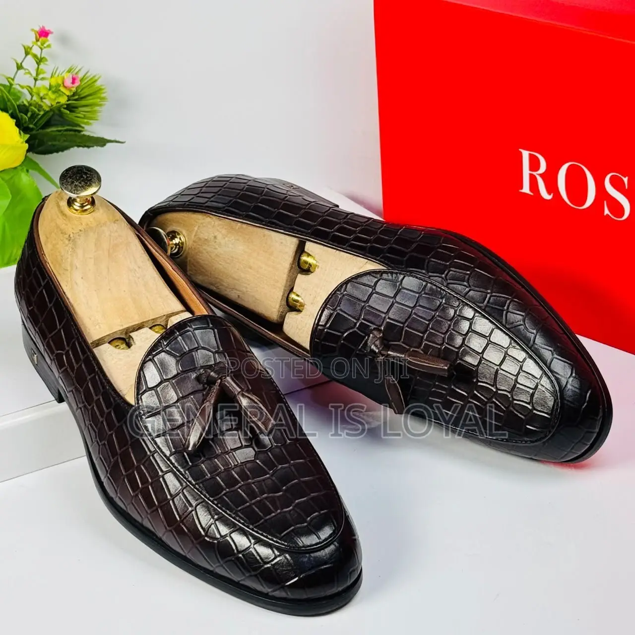 Rossi Dark Brown Ring My Bell, Croc-Embossed Leather Tassel Loafers