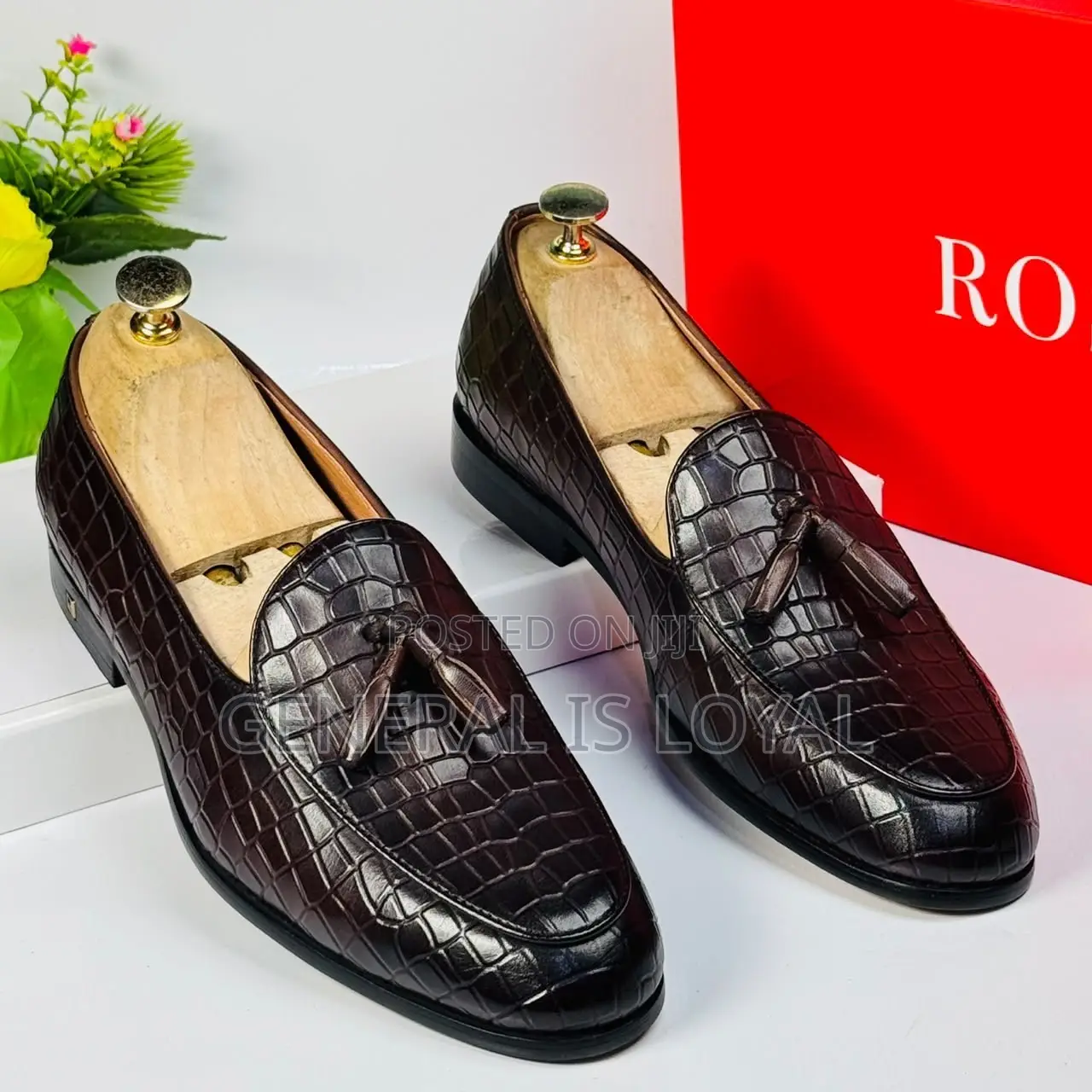 Rossi Dark Brown Ring My Bell, Croc-Embossed Leather Tassel Loafers