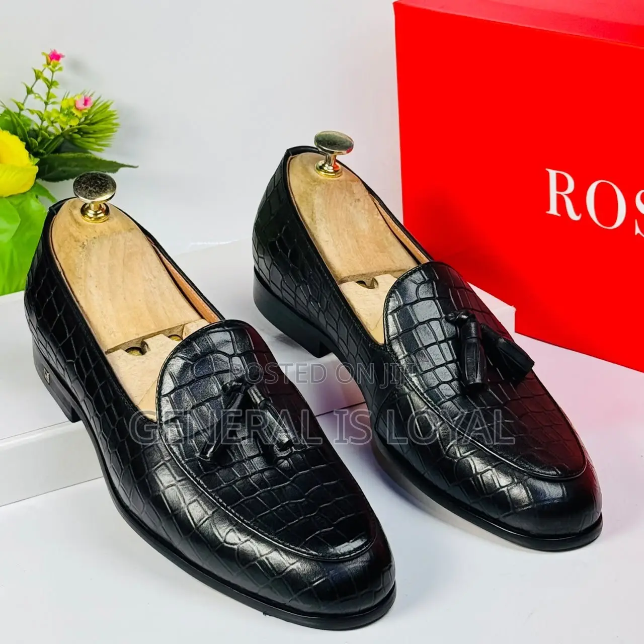 Rossi Black Ring My Bell, Crocodile-Embossed Leather Tassel Loafers