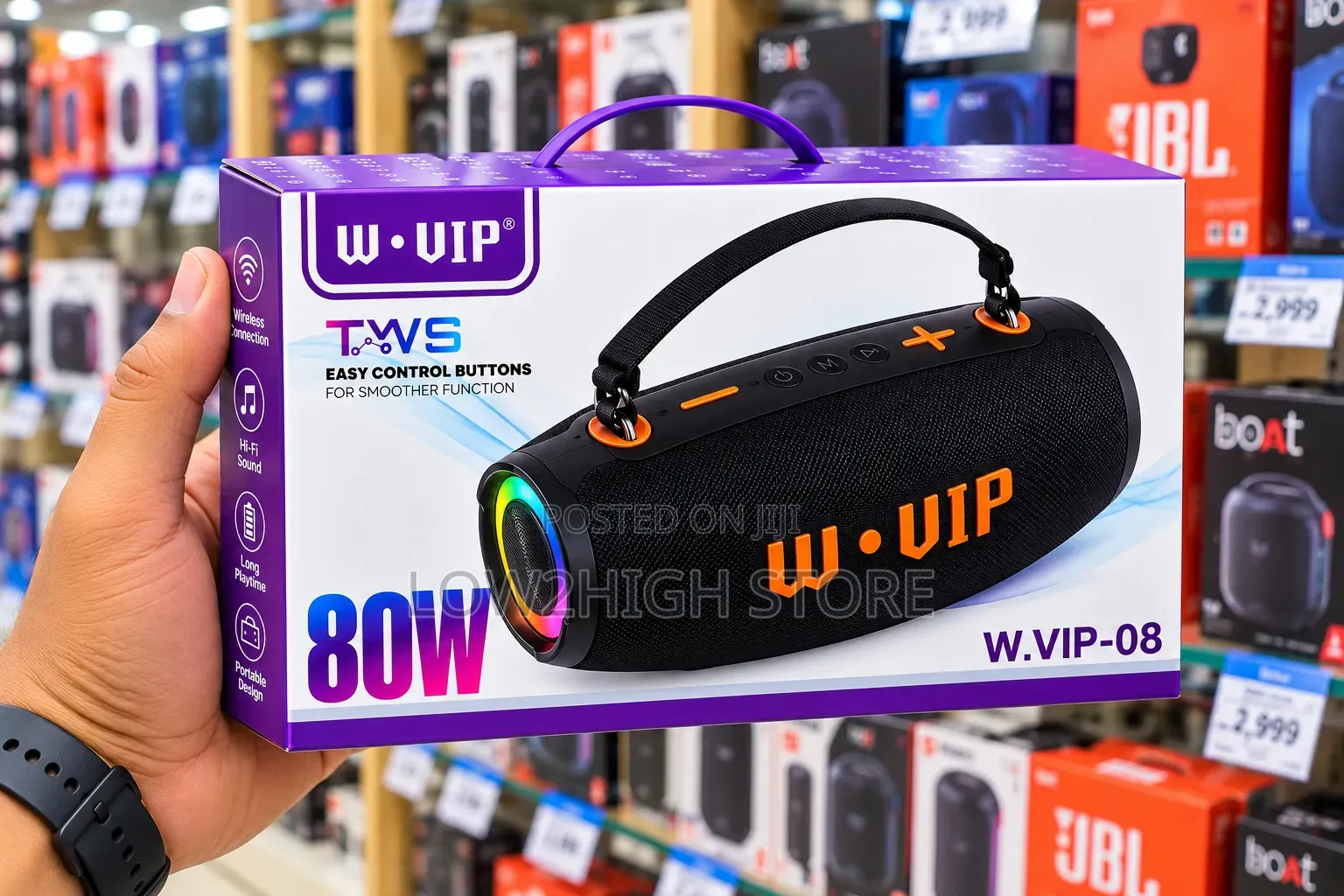 W.VIP-08 80W 360° Super Bass Bluetooth Speaker - Low2High