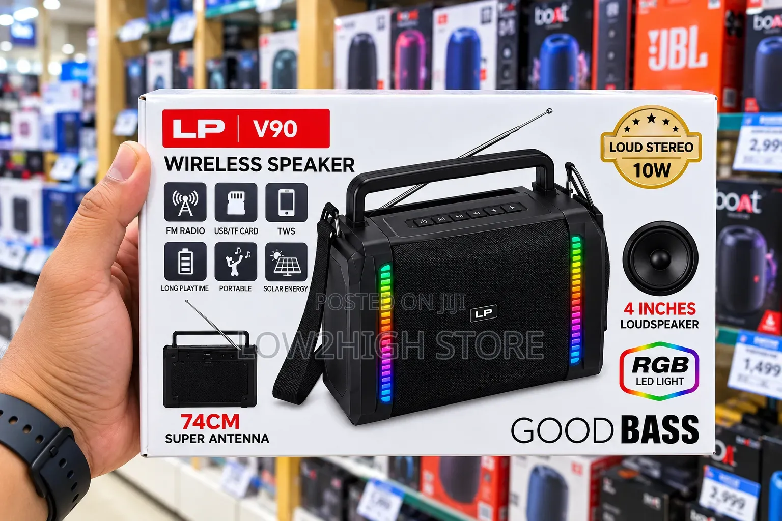 LP V90 10W Solar RGB Portable Bluetooth Speaker - Low2High