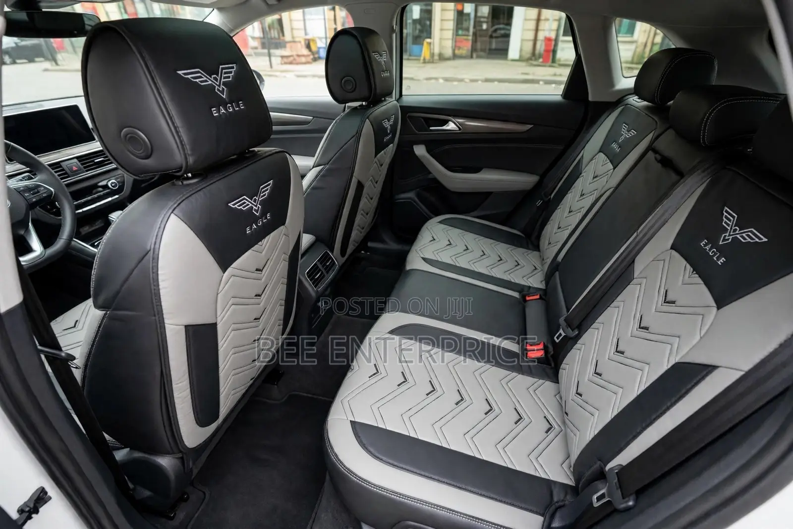 Eagle Premium Leather Seat Cover-Grey and Black