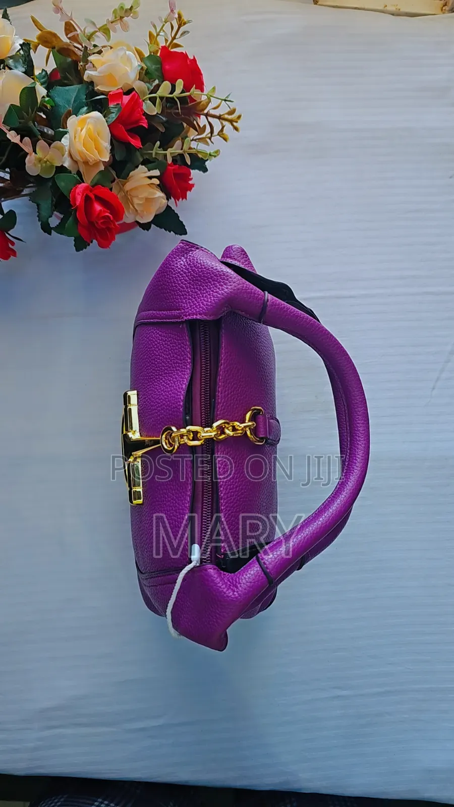 Vibrant Purple Textured Leather Shoulder Bag